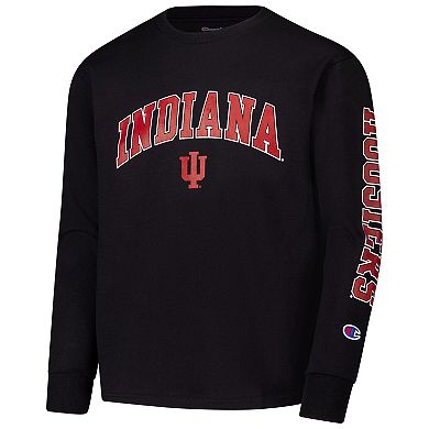 Youth Champion Black Indiana Hoosiers Distressed Arch Over Logo Long Sleeve T-Shirt