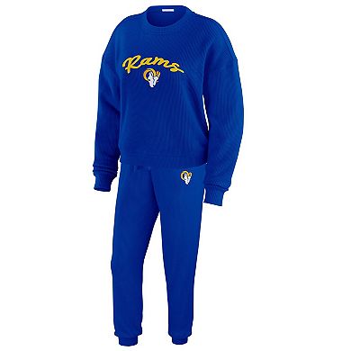 Women's WEAR by Erin Andrews Cream Los Angeles Rams Knitted Tri-Blend Long Sleeve T-Shirt & Pants Lounge Set