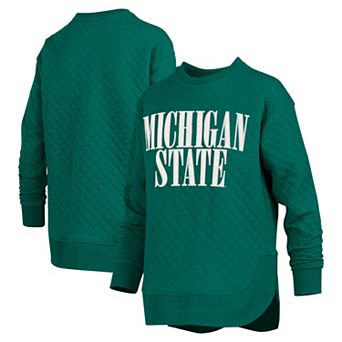 Women's Pressbox Green Michigan State Spartans Quilted Long Sleeve Pullover Sweatshirt