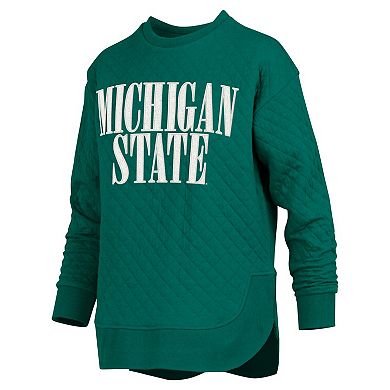 Women's Pressbox Green Michigan State Spartans Quilted Long Sleeve Pullover Sweatshirt