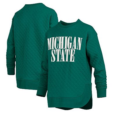 Women's Pressbox Green Michigan State Spartans Quilted Long Sleeve Pullover Sweatshirt