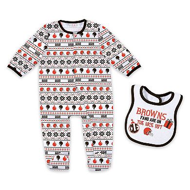 Newborn & Infant WEAR by Erin Andrews Cleveland Browns Allover Print Full-Zip Sleeper & Bib Set
