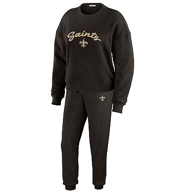 Women's WEAR by Erin Andrews Cream New Orleans Saints Knitted Tri-Blend Long Sleeve T-Shirt & Pants Lounge Set