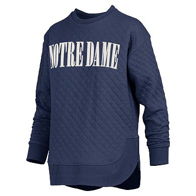 Women's Pressbox Navy Notre Dame Fighting Irish Quilted Long Sleeve Pullover Sweatshirt
