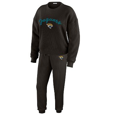 Women's WEAR by Erin Andrews Black Jacksonville Jaguars Knitted Tri-Blend Long Sleeve T-Shirt & Pants Lounge Set