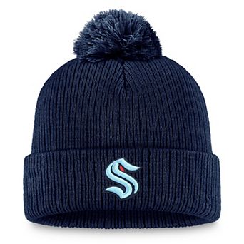 Men's Fanatics Deep Sea Blue Seattle Kraken Primary Logo Cuffed Knit Hat with Pom