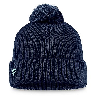 Men's Fanatics Deep Sea Blue Seattle Kraken Primary Logo Cuffed Knit Hat with Pom