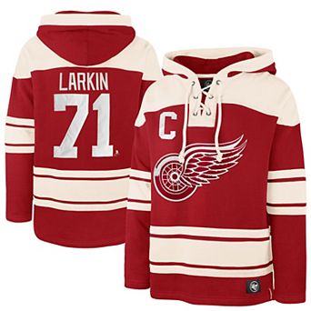 Men's '47 Dylan Larkin Red Detroit Red Wings Captain Patch Player Name & Number Lacer Pullover Hoodie