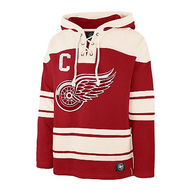 Men's '47 Dylan Larkin Red Detroit Red Wings Captain Patch Player Name & Number Lacer Pullover Hoodie