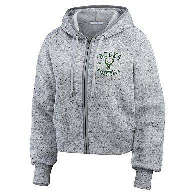 Women's WEAR by Erin Andrews Heather Gray Milwaukee Bucks Speckled Radiator Full-Zip Hoodie