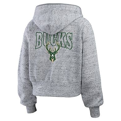 Women's WEAR by Erin Andrews Heather Gray Milwaukee Bucks Speckled Radiator Full-Zip Hoodie