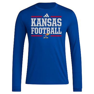 Men's adidas Royal Kansas Jayhawks Locker Football Pre-Game AEROREADY Long Sleeve T-Shirt