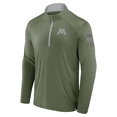 Men's Fanatics Olive Minnesota Golden Gophers OHT Military Appreciation Defender Quarter-Zip Jacket