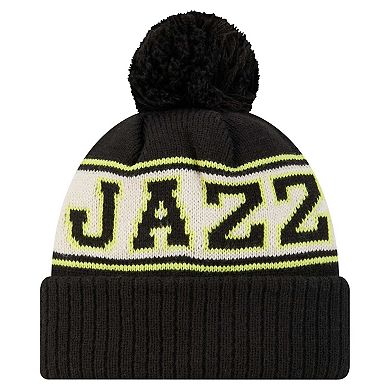 Men's New Era Black Utah Jazz Throwback Retro Cuffed Knit Hat with Pom