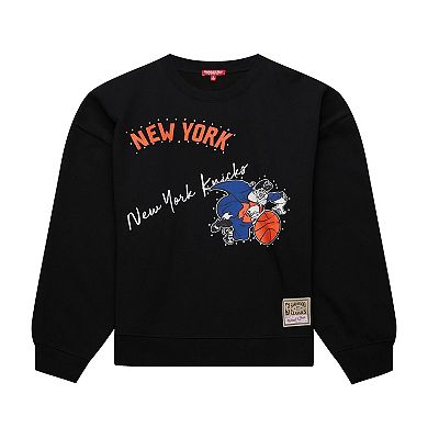 Women's Mitchell & Ness Black New York Knicks Hardwood Classics Home Team Pullover Sweatshirt