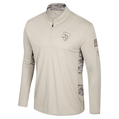 Men's Colosseum Natural Oklahoma State Cowboys OHT Military Appreciation Quarter-Zip Jacket