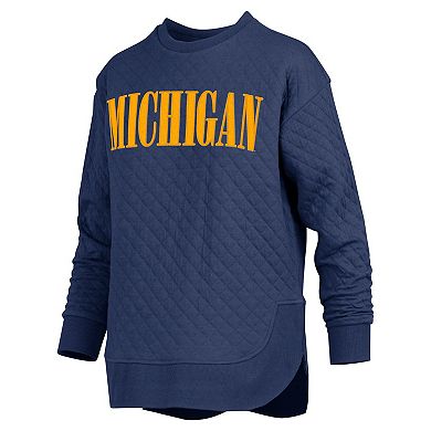 Women's Pressbox Navy Michigan Wolverines Quilted Long Sleeve Pullover Sweatshirt