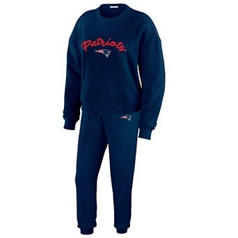 Women's WEAR by Erin Andrews Cream New England Patriots Plus Size Knitted Tri-Blend Long Sleeve T-Shirt & Pants Lounge Set