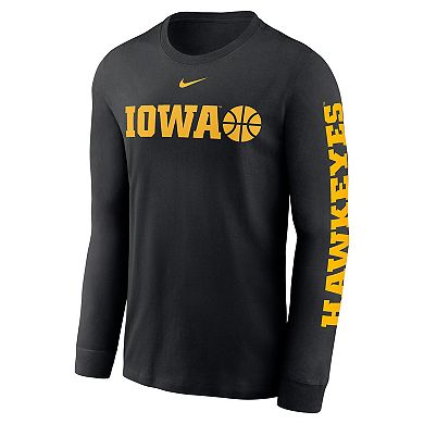 Men's Nike Black Iowa Hawkeyes Basketball Icon Two-Hit Long Sleeve T-Shirt