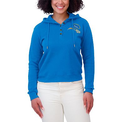Women's WEAR by Erin Andrews Blue Los Angeles Chargers Plus Size Waffle Hoodie Pullover Top