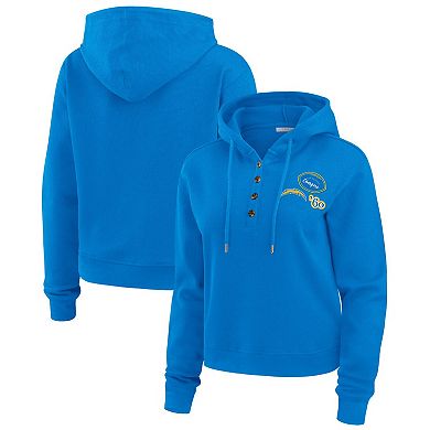 Women's WEAR by Erin Andrews Blue Los Angeles Chargers Plus Size Waffle Hoodie Pullover Top