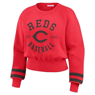Women's WEAR by Erin Andrews Red Cincinnati Reds Vintage Washed Cropped Pullover Sweatshirt