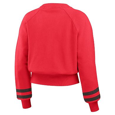 Women's WEAR by Erin Andrews Red Cincinnati Reds Vintage Washed Cropped Pullover Sweatshirt