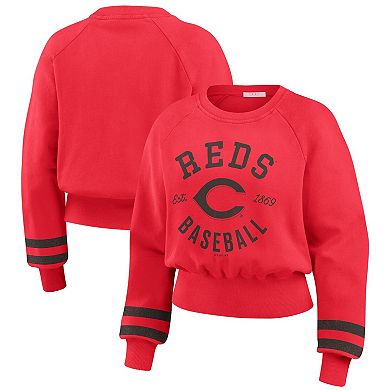 Women's WEAR by Erin Andrews Red Cincinnati Reds Vintage Washed Cropped Pullover Sweatshirt