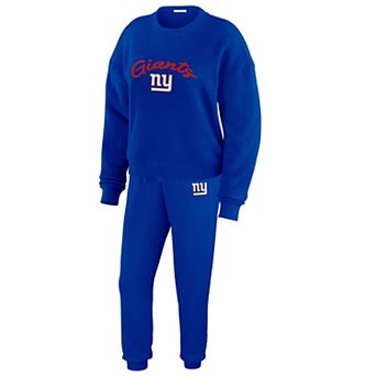 Women's WEAR by Erin Andrews Cream New York Giants Knitted Tri-Blend Long Sleeve T-Shirt & Pants Lounge Set