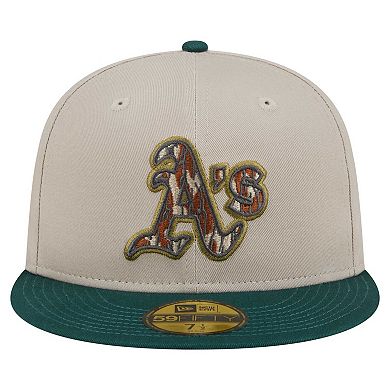 Men's New Era Natural/Hunter Green Oakland Athletics Lifestyle Tree Bark Fill 59FIFTY Fitted Hat