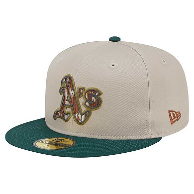 Men's New Era Natural/Hunter Green Oakland Athletics Lifestyle Tree Bark Fill 59FIFTY Fitted Hat