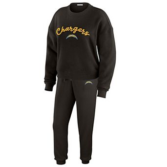 Women's WEAR by Erin Andrews Cream Los Angeles Chargers Knitted Tri-Blend Long Sleeve T-Shirt & Pants Lounge Set