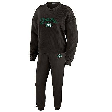 Women's WEAR by Erin Andrews Cream New York Jets Knitted Tri-Blend Long Sleeve T-Shirt & Pants Lounge Set