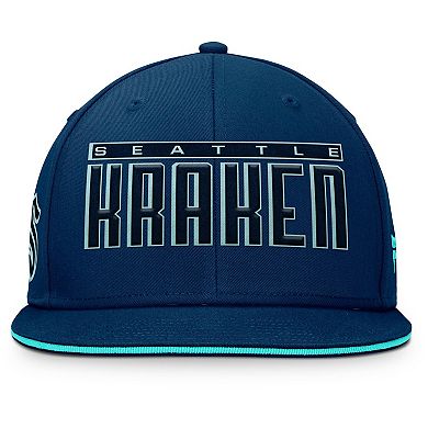 Men's Fanatics Navy Seattle Kraken Fundamental Gino Stack Text Snapback Hat