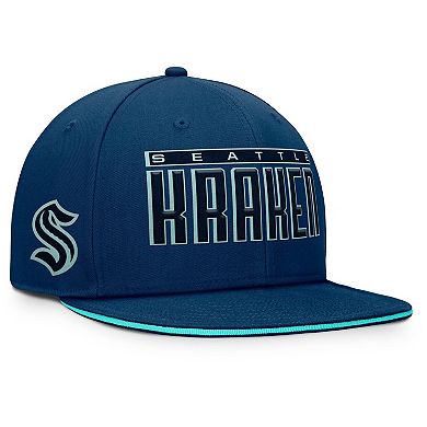 Men's Fanatics Navy Seattle Kraken Fundamental Gino Stack Text Snapback Hat