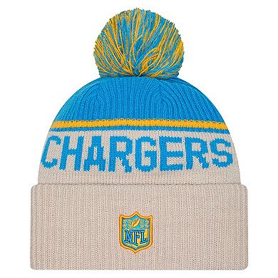 Men's New Era Stone Los Angeles Chargers NFL Sideline Historic Cuffed Knit Hat with Pom