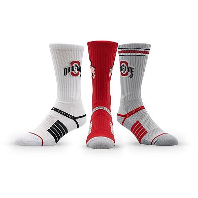 Unisex Strideline Ohio State Buckeyes Premium Knit Crew Socks Three-Pack