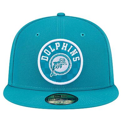 Men's New Era Aqua Miami Dolphins Checkered 59FIFTY Fitted Hat