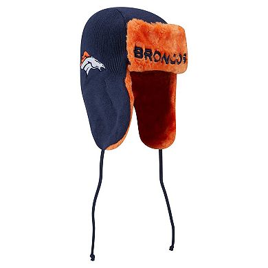 Men's New Era Navy Denver Broncos Helmet Head Trapper Knit Hat