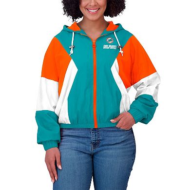 Women's WEAR by Erin Andrews Aqua Miami Dolphins Color Block Full-Zip Windbreaker Jacket
