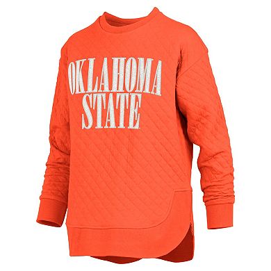 Women's Pressbox Orange Oklahoma State Cowboys Quilted Long Sleeve Pullover Sweatshirt