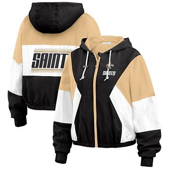 Women's WEAR by Erin Andrews Black New Orleans Saints Color Block Full-Zip Windbreaker Jacket