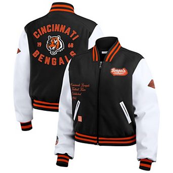 Women's WEAR by Erin Andrews Black/White Cincinnati Bengals Varsity Full-Zip Jacket