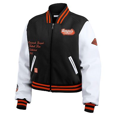Women's WEAR by Erin Andrews Black/White Cincinnati Bengals Varsity Full-Zip Jacket
