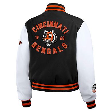 Women's WEAR by Erin Andrews Black/White Cincinnati Bengals Varsity Full-Zip Jacket