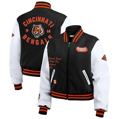 Women's WEAR by Erin Andrews Black/White Cincinnati Bengals Varsity Full-Zip Jacket