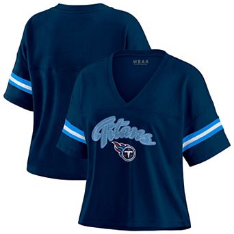 Women's WEAR by Erin Andrews Navy/White Tennessee Titans Plus Size Color Block Boxy T-Shirt