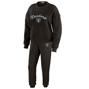 Women's WEAR by Erin Andrews Cream Las Vegas Raiders Knitted Tri-Blend Long Sleeve T-Shirt & Pants Lounge Set