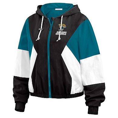Women's WEAR by Erin Andrews Black Jacksonville Jaguars Color Block Full-Zip Windbreaker Jacket