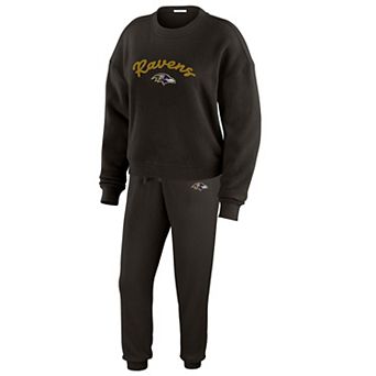 Women's WEAR by Erin Andrews Cream Baltimore Ravens Knitted Tri-Blend Long Sleeve T-Shirt & Pants Lounge Set